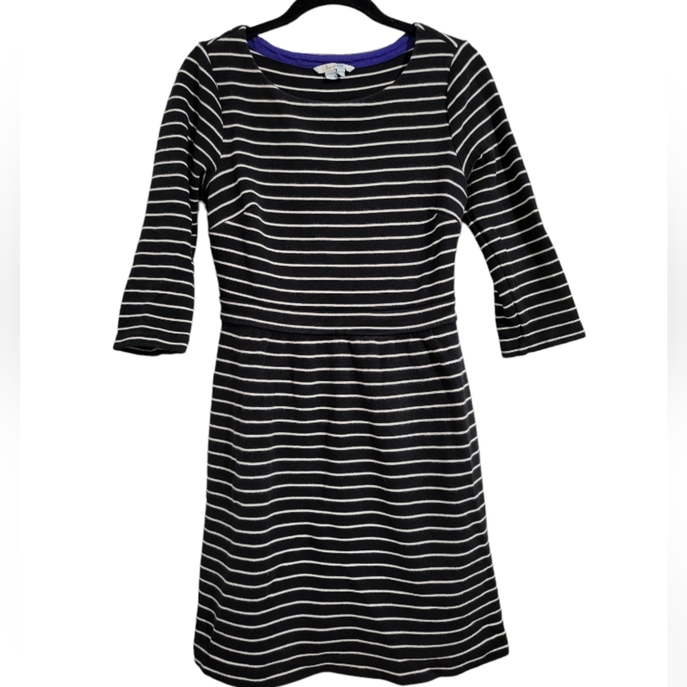 Boden Elbow Sleeve Mini Dress Black/White‎ Stripe size 8
